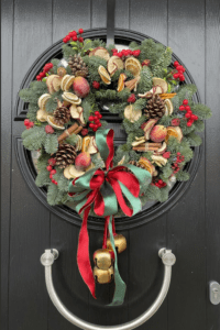 Christmas Wreath, Real, fresh, handmade, spruce, quality, christmas decorations, christmas time, Green Onion landscaping, Teesside, County Durham, delivery, spruce, dried fruits, pine cones, bells, 